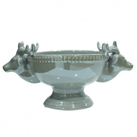 Recipiente Natalizio con Teste di Renne in Ceramica Bianco o Grigio H.13,8 cm