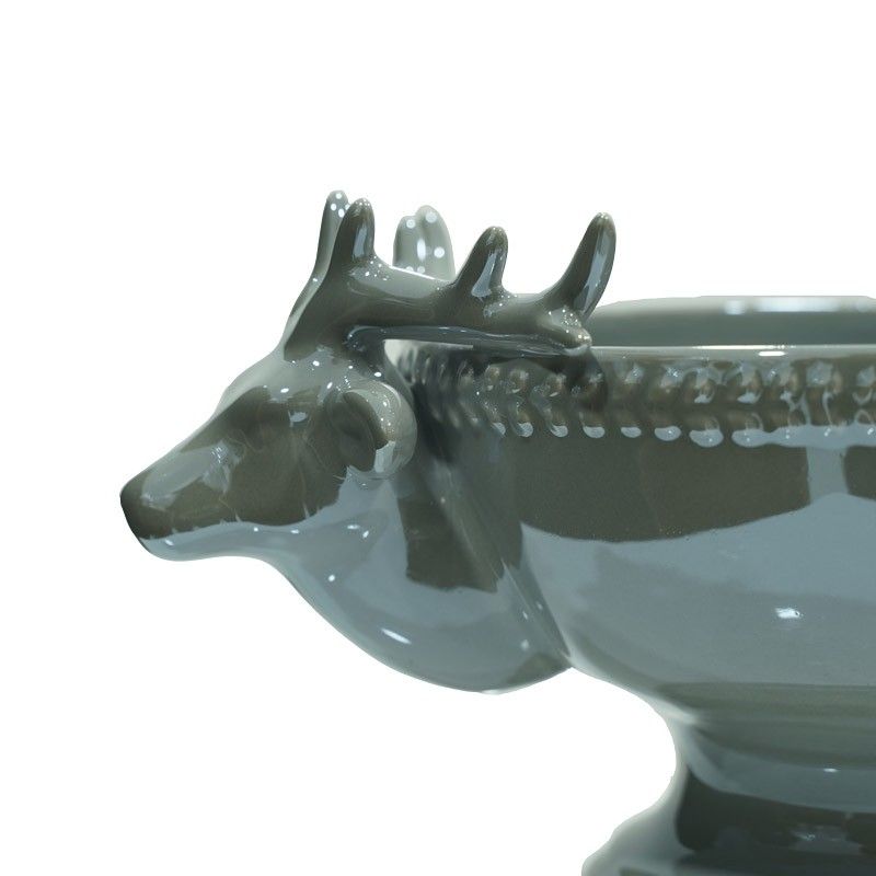 Recipiente Natalizio con Teste di Renne in Ceramica Bianco o Grigio H.13,8 cm