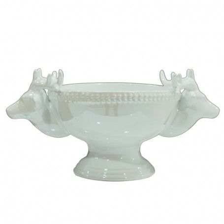 Recipiente Natalizio con Teste di Renne in Ceramica Bianco o Grigio H.13,8 cm