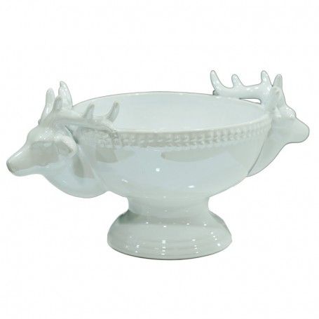Recipiente Natalizio con Teste di Renne in Ceramica Bianco o Grigio H.13,8 cm