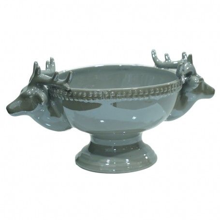Recipiente Natalizio con Teste di Renna in Ceramica Bianco o Grigio H.11,3 cm