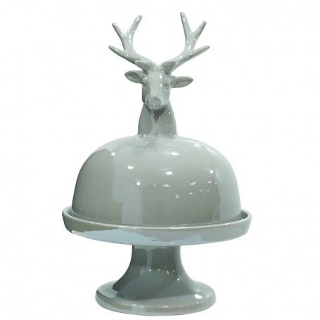 Alzatina Natalizia con Testa di Renna in Ceramica Bianca o Grigia H.31 cm