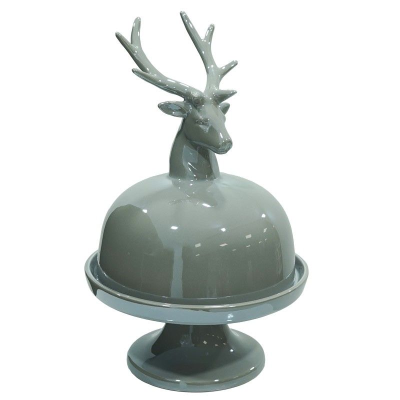 Alzatina Natalizia con Testa di Renna in Ceramica Bianca o Grigia H.31 cm