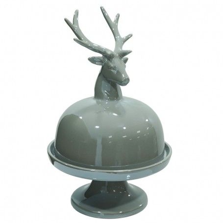 Alzatina Natalizia con Testa di Renna in Ceramica Bianca o Grigia H.31 cm