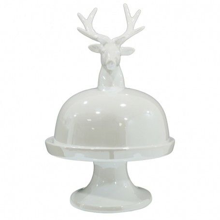 Alzatina Natalizia con Testa di Renna in Ceramica Bianca o Grigia H.31 cm