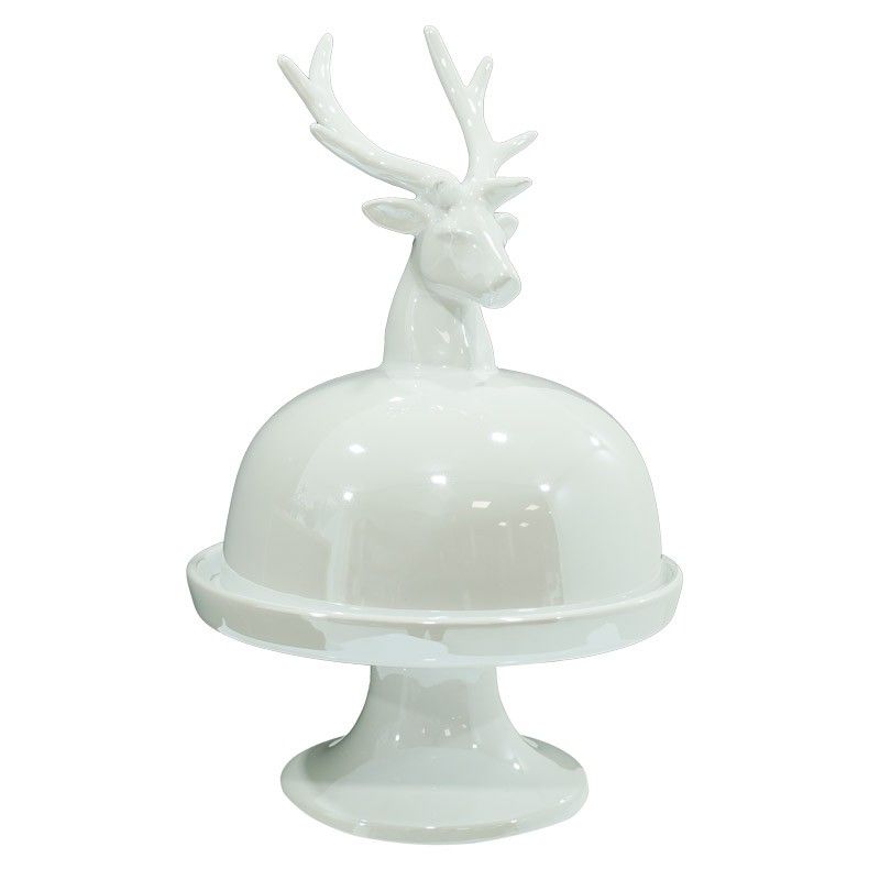 Alzatina Natalizia con Testa di Renna in Ceramica Bianca o Grigia H.31 cm