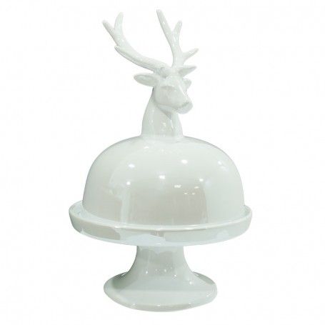 Alzatina Natalizia con Testa di Renna in Ceramica Bianca o Grigia H.31 cm