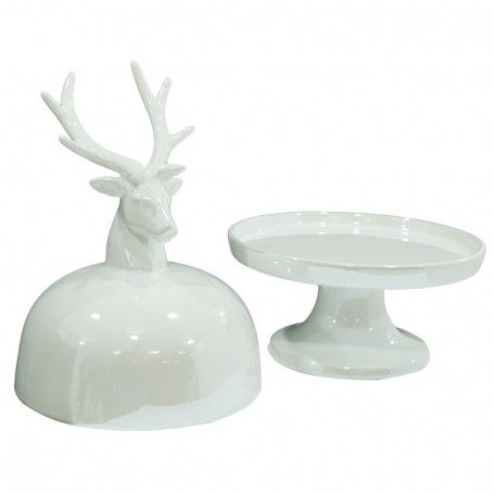 Alzatina Natalizia con Testa di Renna in Ceramica Bianca o Grigia H.31 cm