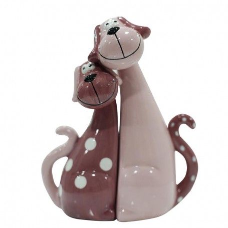 Coppia di Cagnolini Rosa e Bordeaux in Ceramica H.16 cm