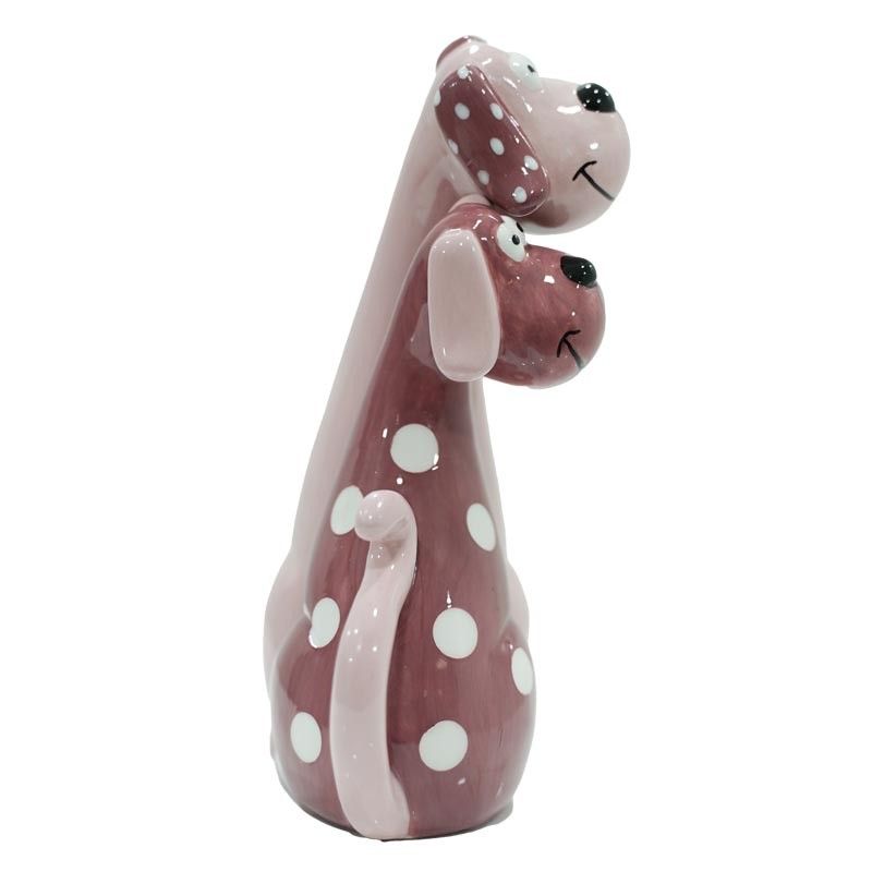 Coppia di Cagnolini Rosa e Bordeaux in Ceramica H.16 cm