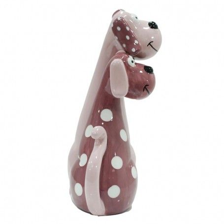 Coppia di Cagnolini Rosa e Bordeaux in Ceramica H.16 cm