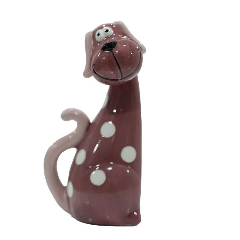 Coppia di Cagnolini Rosa e Bordeaux in Ceramica H.16 cm