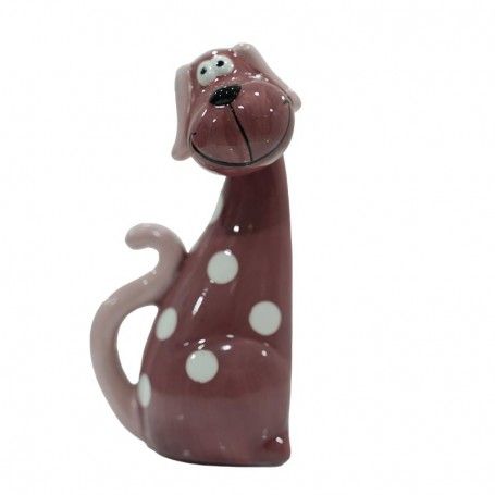 Coppia di Cagnolini Rosa e Bordeaux in Ceramica H.16 cm