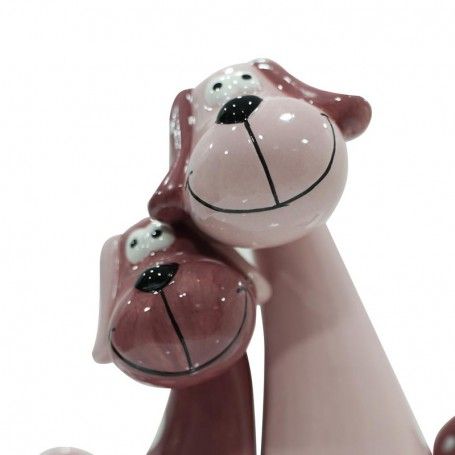 Coppia di Cagnolini Rosa e Bordeaux in Ceramica H.16 cm