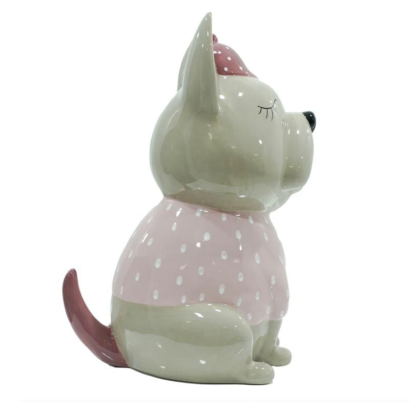 Canagnolino Grigio e Rosa in Ceramica H.14 cm