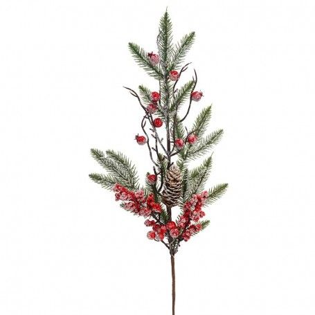 Ramo di Pino Innevato con Bacche Rosse L.76 cm