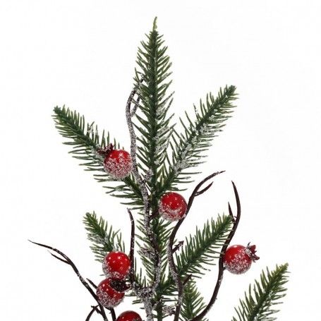 Ramo di Pino Innevato con Bacche Rosse L.76 cm