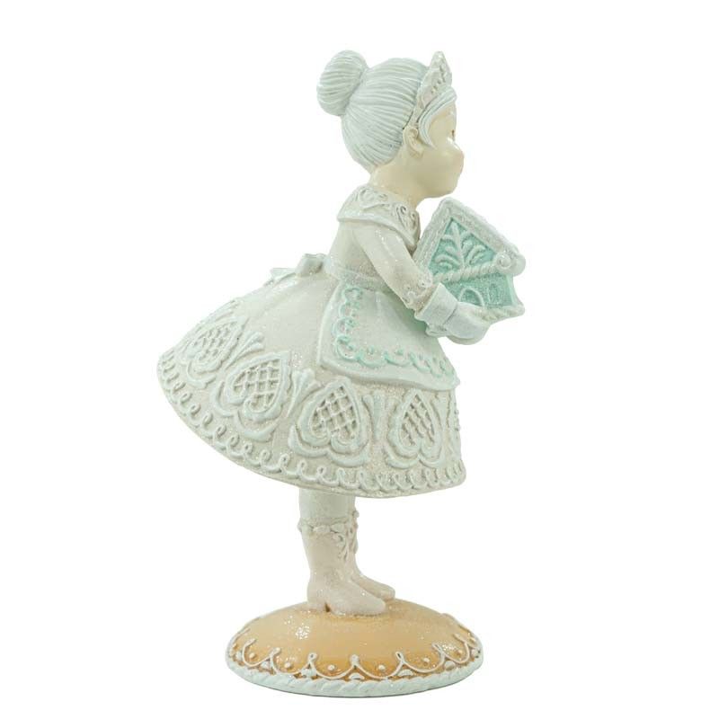 Mamma Natale di Marzapane con Casetta in Resina Rosa e Azzurra H.33 cm