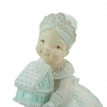 Mamma Natale di Marzapane con Casetta in Resina Rosa e Azzurra H.33 cm