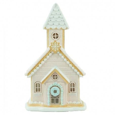 Casetta di Marzapane con Luci Led Rosa in Resina H.38,4 cm