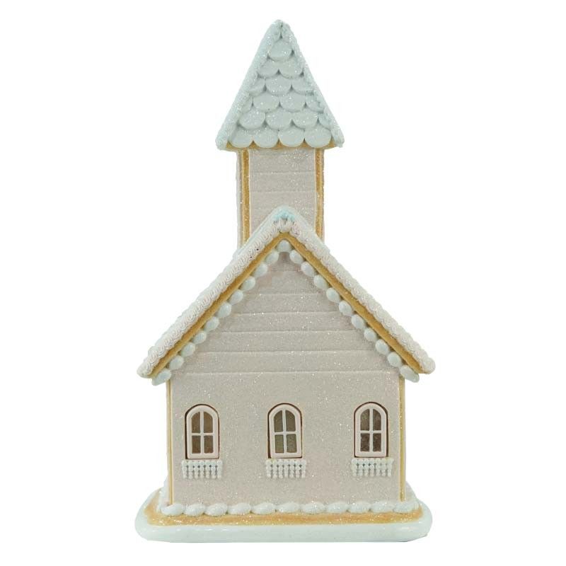 Casetta di Marzapane con Luci Led Rosa in Resina H.38,4 cm