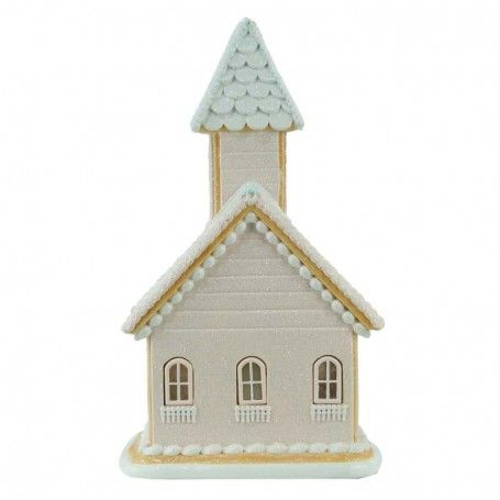 Casetta di Marzapane con Luci Led Rosa in Resina H.38,4 cm