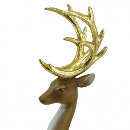 Renna Natalizia con Corna Oro su Piedistallo in Resina H.53,2 cm