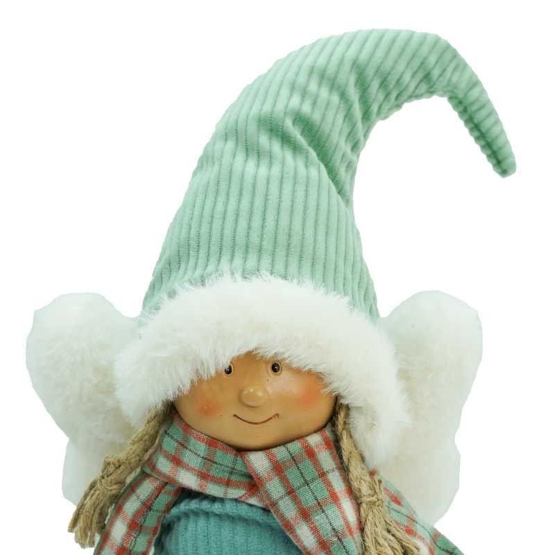 Fatina Natalizia con Abito Verde Acqua e Sciarpa a Quadri 2 Misure