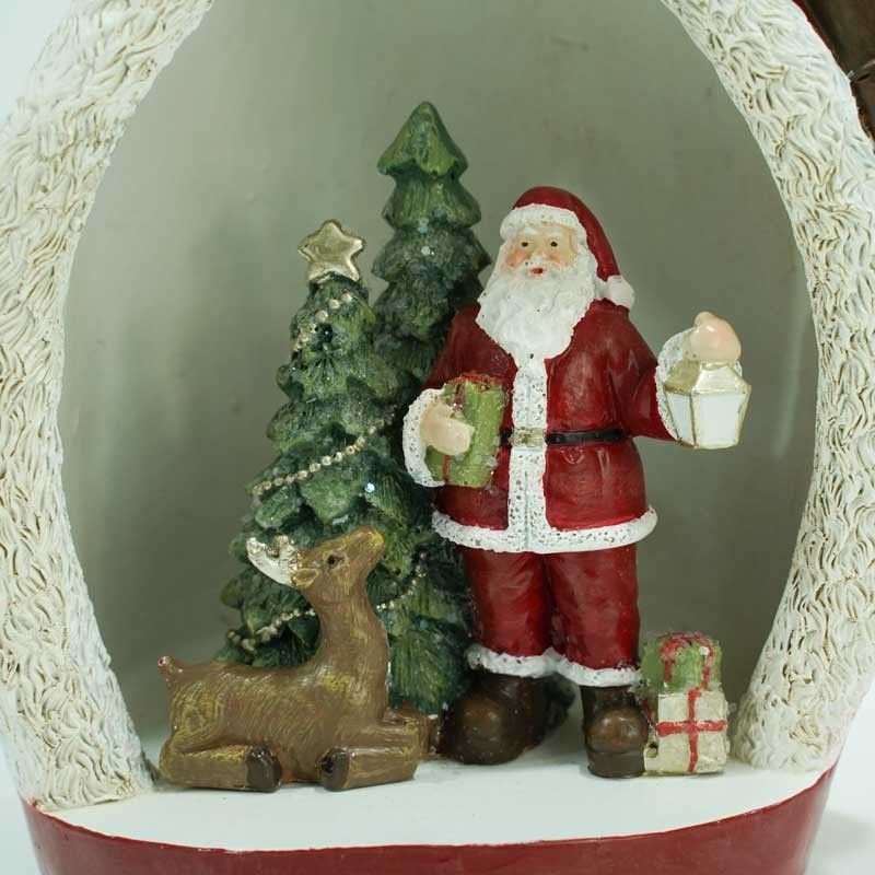 Babbo Natale con Scena Natalizia Interna e Luci Led H. 24,5 cm