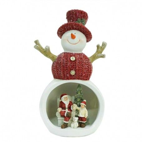 Pupazzo di Neve con Scena Natalizia Interna e Luci led H.18 cm