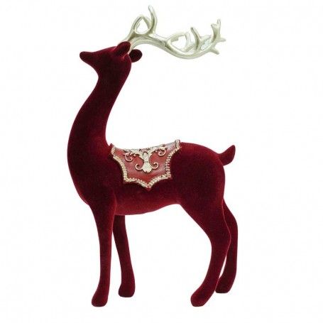 Renna Natalizia in Piedi in Velluto Rosso con Corna Dorate H.29 cm