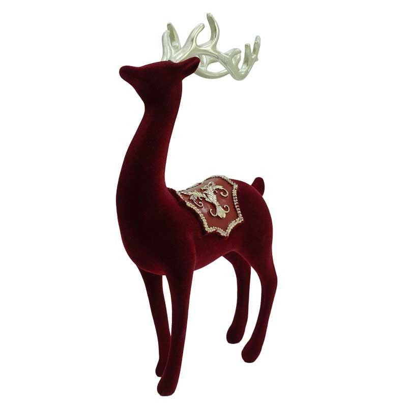 Renna Natalizia in Piedi in Velluto Rosso con Corna Dorate H.29 cm