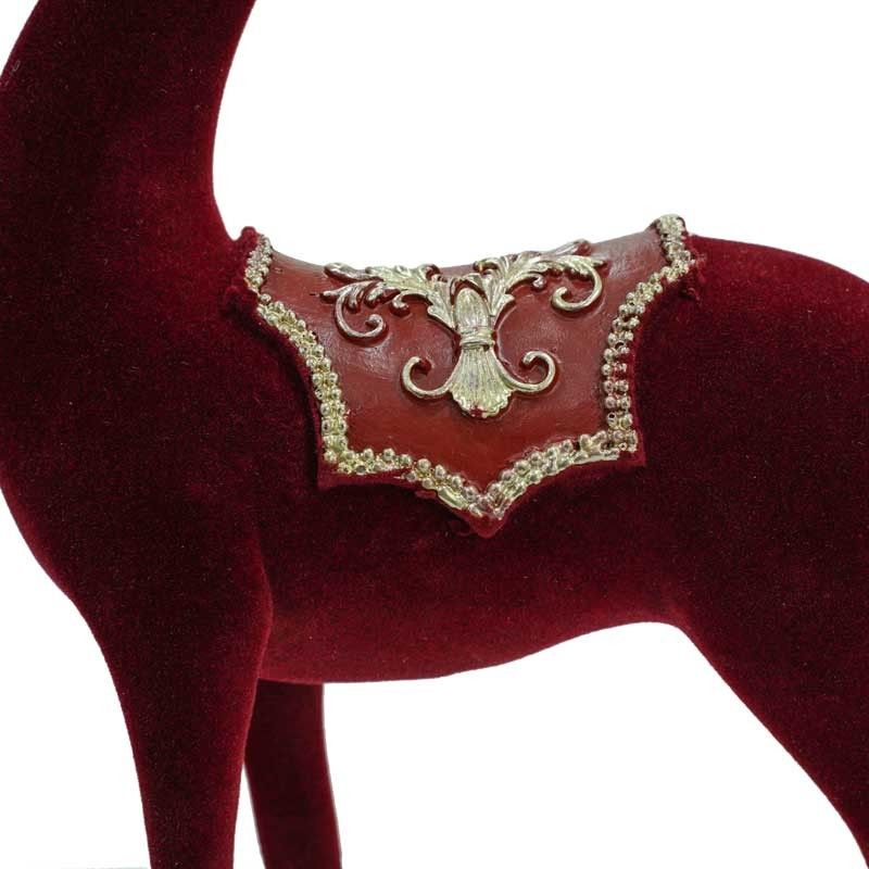 Renna Natalizia in Piedi in Velluto Rosso con Corna Dorate H.29 cm