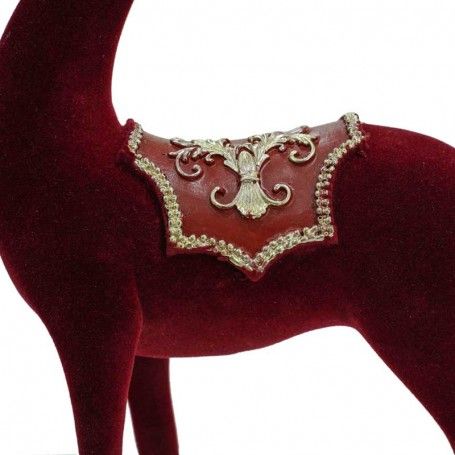 Renna Natalizia in Piedi in Velluto Rosso con Corna Dorate H.29 cm