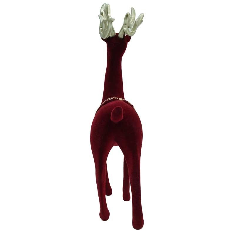 Renna Natalizia in Piedi in Velluto Rosso con Corna Dorate H.29 cm