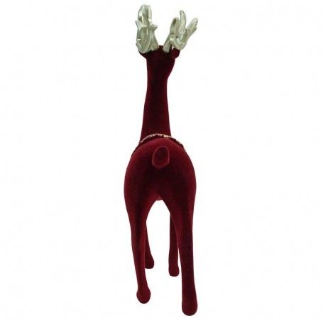 Renna Natalizia in Piedi in Velluto Rosso con Corna Dorate H.29 cm