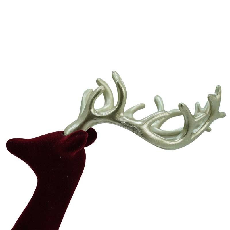 Renna Natalizia in Piedi in Velluto Rosso con Corna Dorate H.29 cm