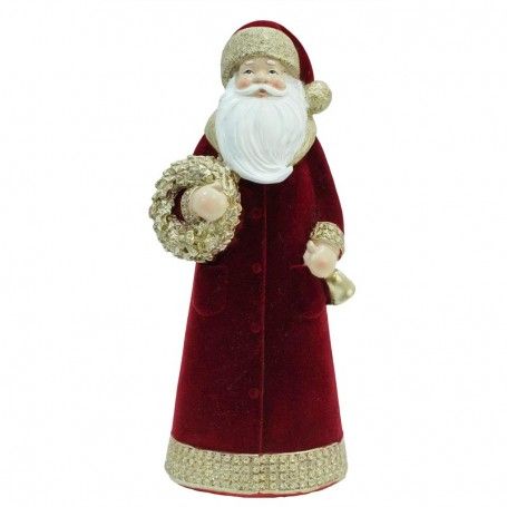 Babbo Natale in  Velluto Rosso con Ghirlanda Oro H.25,5 cm