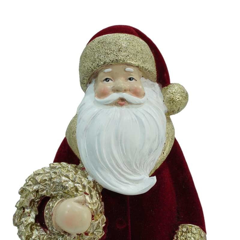 Babbo Natale in  Velluto Rosso con Ghirlanda Oro H.25,5 cm