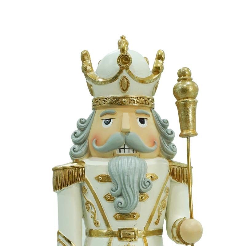 Schiaccianoci Natalizio Bianco e Oro in Resina H.36 cm