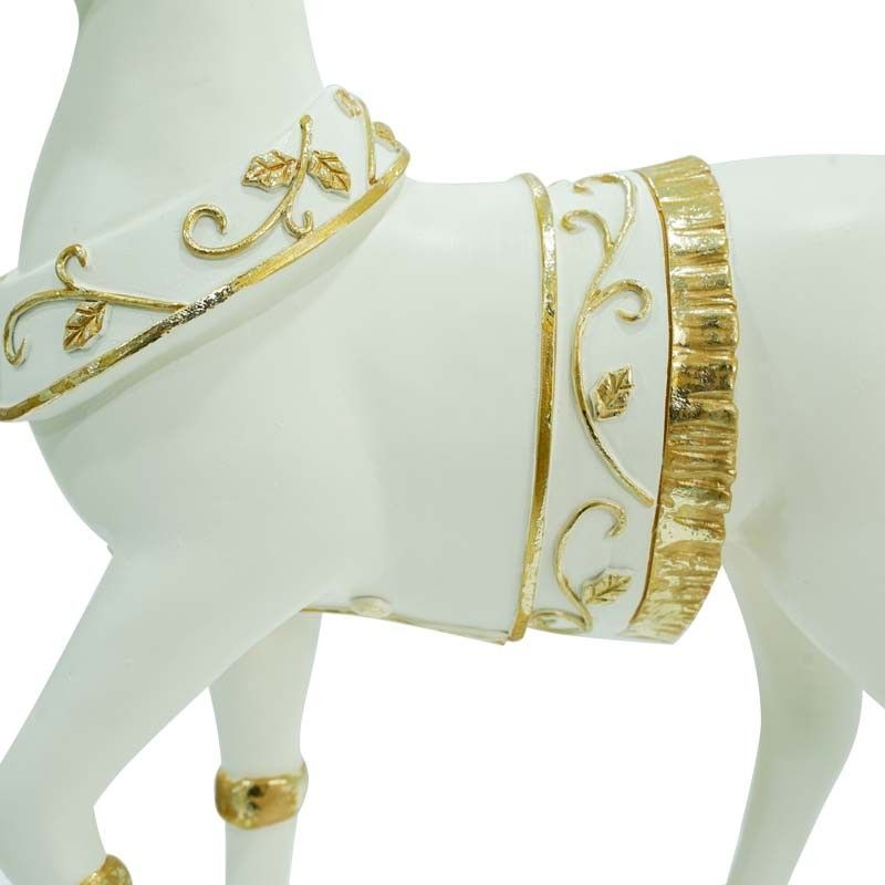 Renna Natalizia Bianca e Oro in Resina con Cappello H.30 cm