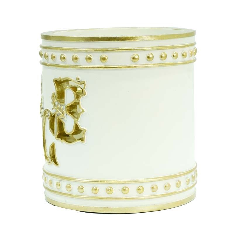 Porta Candela con Led Bianco e Oro in Resina D.11 cm