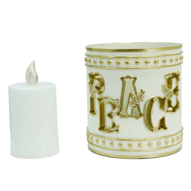 Porta Candela con Led Bianco e Oro in Resina D.11 cm