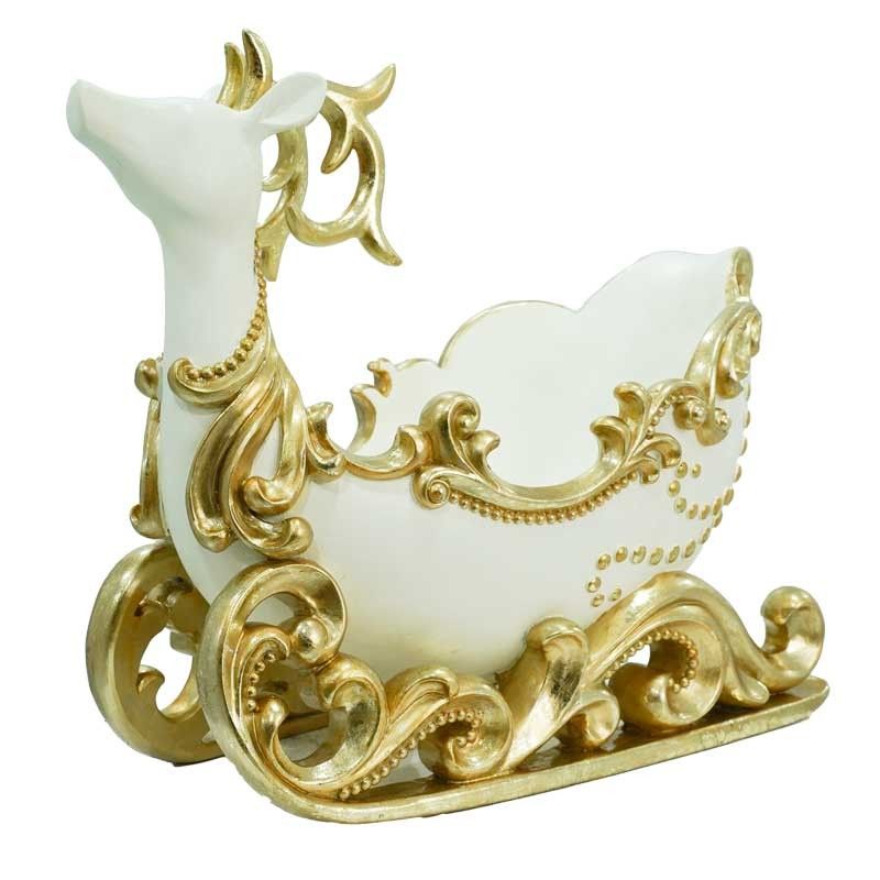 Renna Natalizia Contenitore Bianca e Oro in Resina H.28 cm