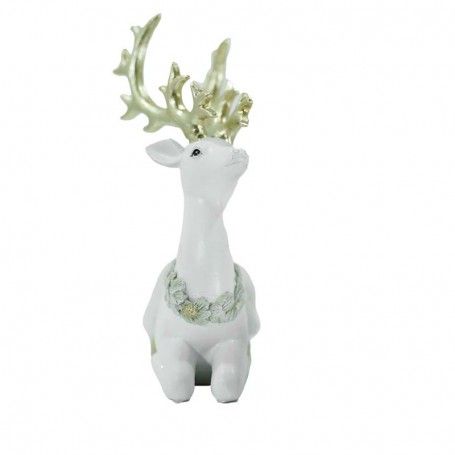 Renna Natalizia Bianca Seduta con Corna Oro H.18 cm