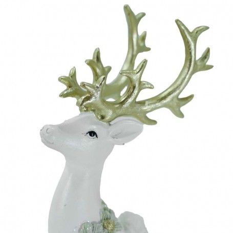 Renna Natalizia Bianca Seduta con Corna Oro H.18 cm