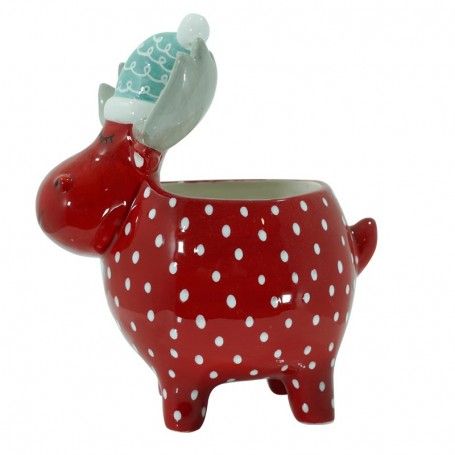Renna Contenitore in Ceramica Rossa a Pois H.18 cm