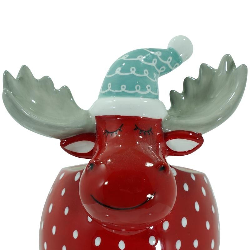Renna Contenitore in Ceramica Rossa a Pois H.18 cm