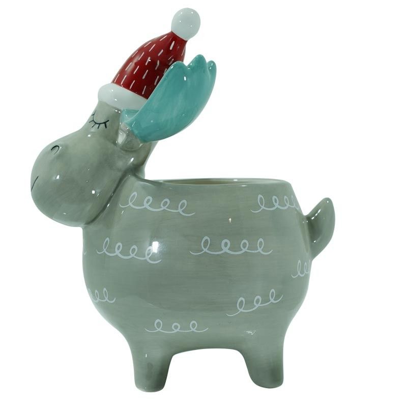 Renna Contenitore in Ceramica Grigia H.24,5 cm