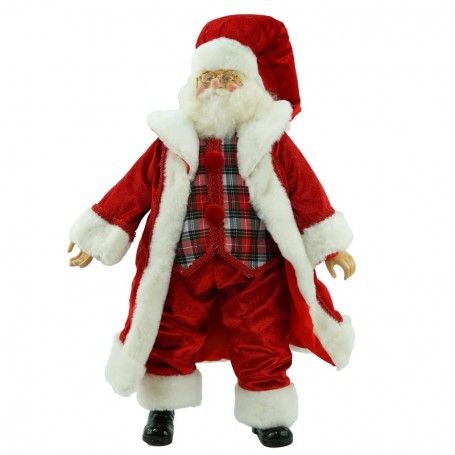 Babbo Natale in Piedi con Abito Rosso e Gilet a Quadri H.45 cm